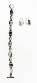 ETCHED SILVER TONE BRACELET, EARRING SET