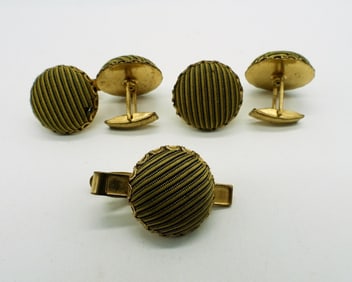 Tie Bar & Cuff Links, Vintage Fabric Circle