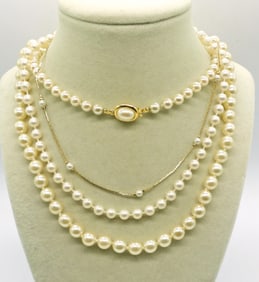 4 VINTAGE PEARL NECKLACES