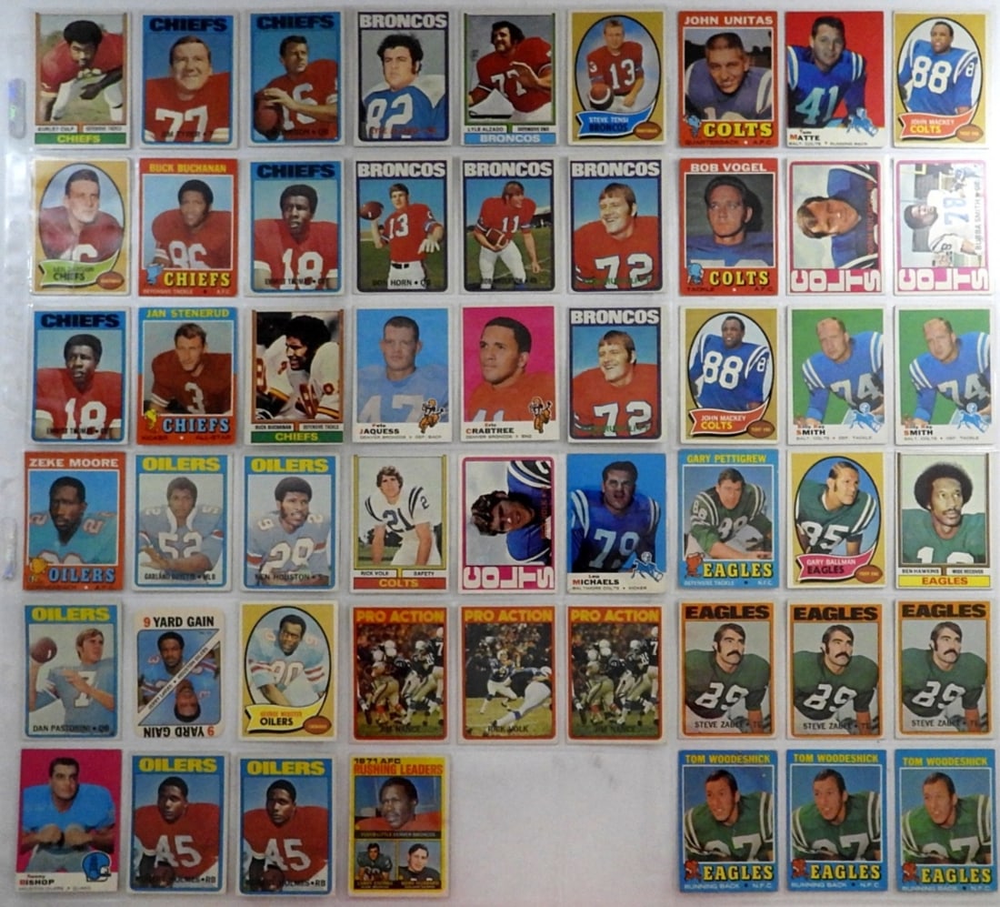 (52) 1970s FOOTBALL CARDS w/STARS: UNITAS, ALZADO, DAWSON & MORE - EX/VGEX/VG+ few 1969