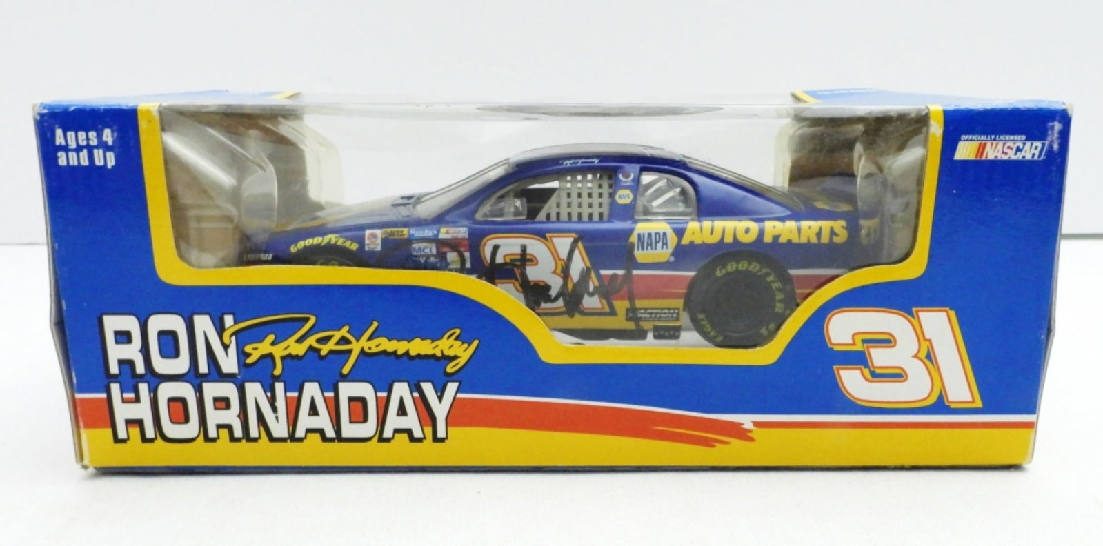 NASCAR RON HORNADAY AUTOGRAPH #31 NAPA CAR: NO COA, IN THE ORIGNAL BOX, BOX IS WORN AND BANGED UP, LIMITED EDITION, 1:24-SCALE STOCK CAR