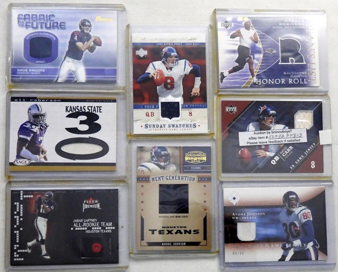 (8) NFL GAME WORN JERSEY CARDS (1 of 2)