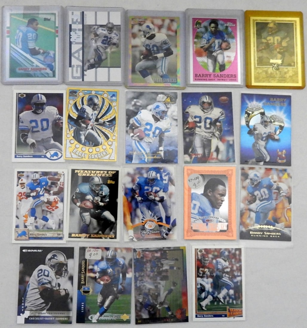 (19) BARRY SANDERS FOOTBALL CARDS: GREAT MIX - ALL TIME FAVORITE! - NICE CONDITION