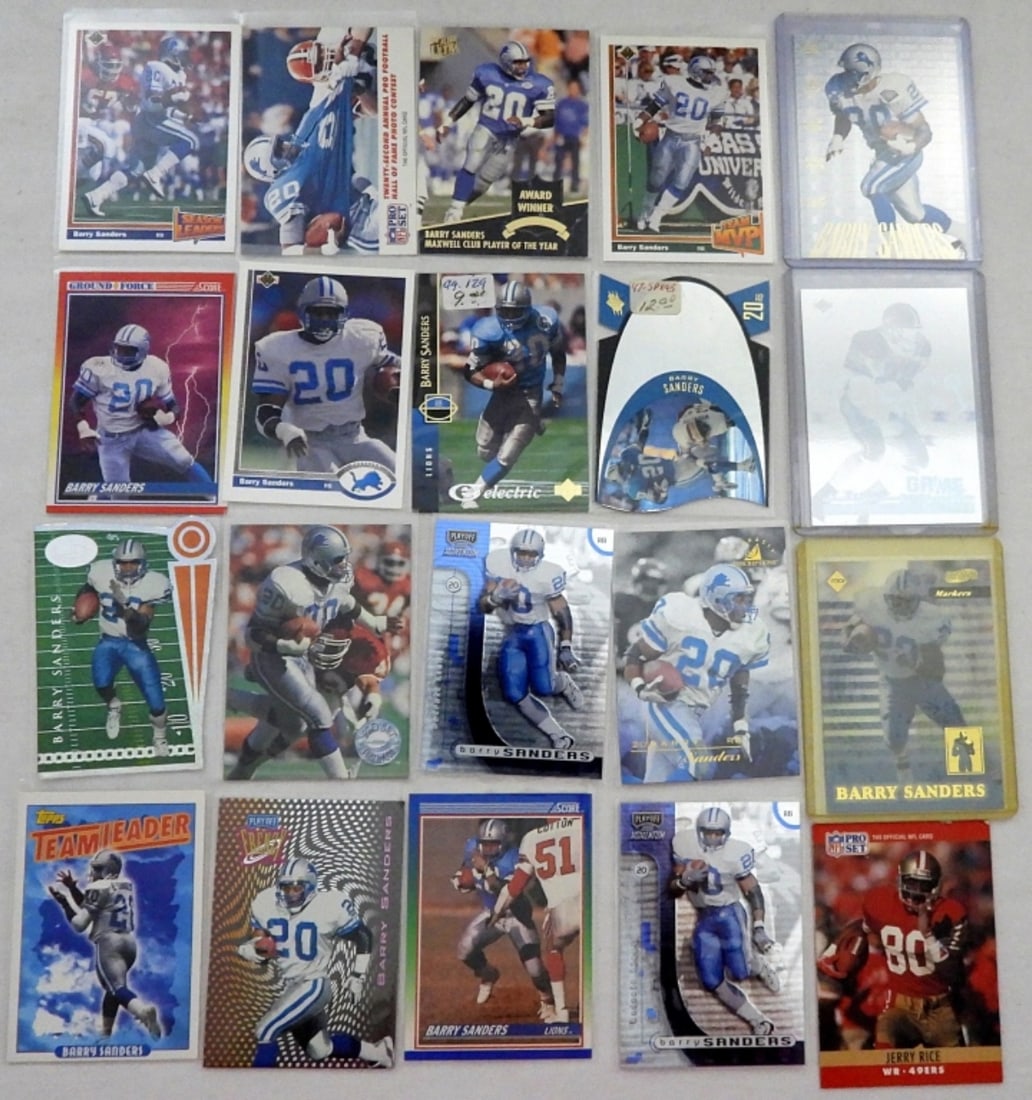 (20) BARRY SANDERS FOOTBALL CARDS: GREAT MIX - ALL TIME FAVORITE! - NICE CONDITION