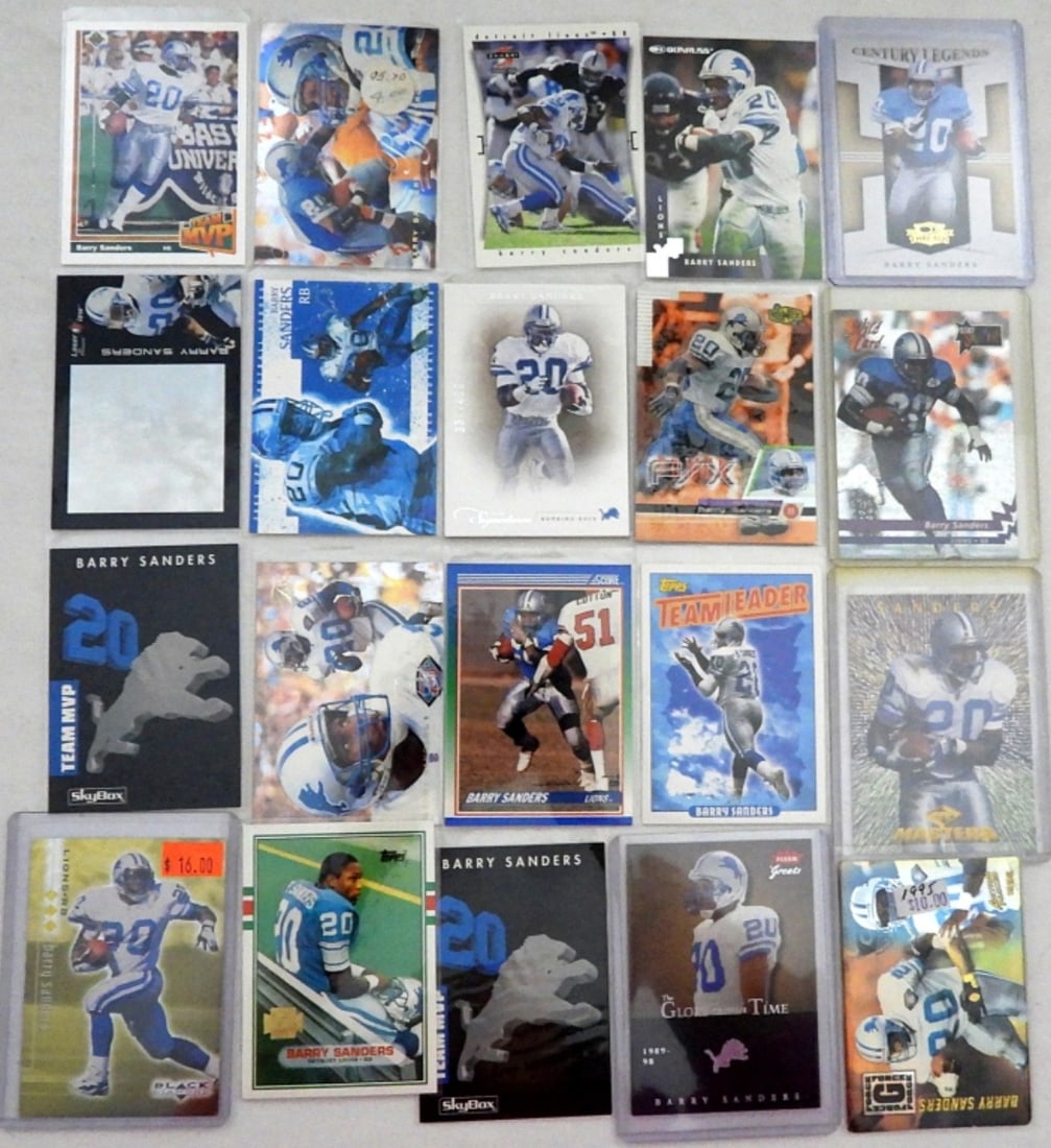 (20) BARRY SANDERS FOOTBALL CARDS: GREAT MIX - ALL TIME FAVORITE! - NICE CONDITION