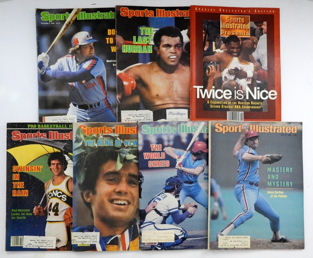 (7) SPORTS ILLUSTRATED MAGAZINES: ALL 1980 (1) 1995 JORDAN SPECIAL COVER