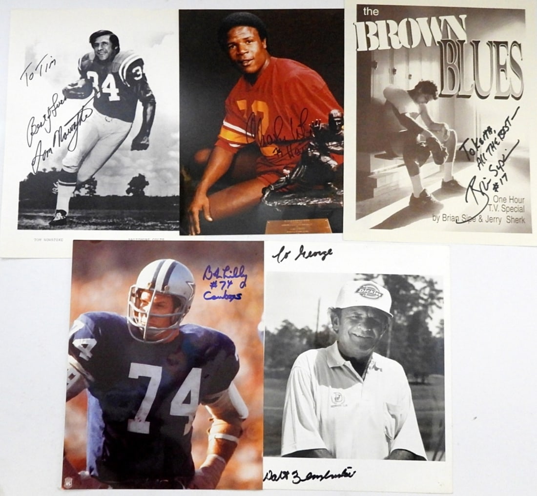 (5) FOOTBALL AUTOGRAPH PHOTO's: BOB LILLY, BRIAN SIPE & (3) OTHER - NO COAs