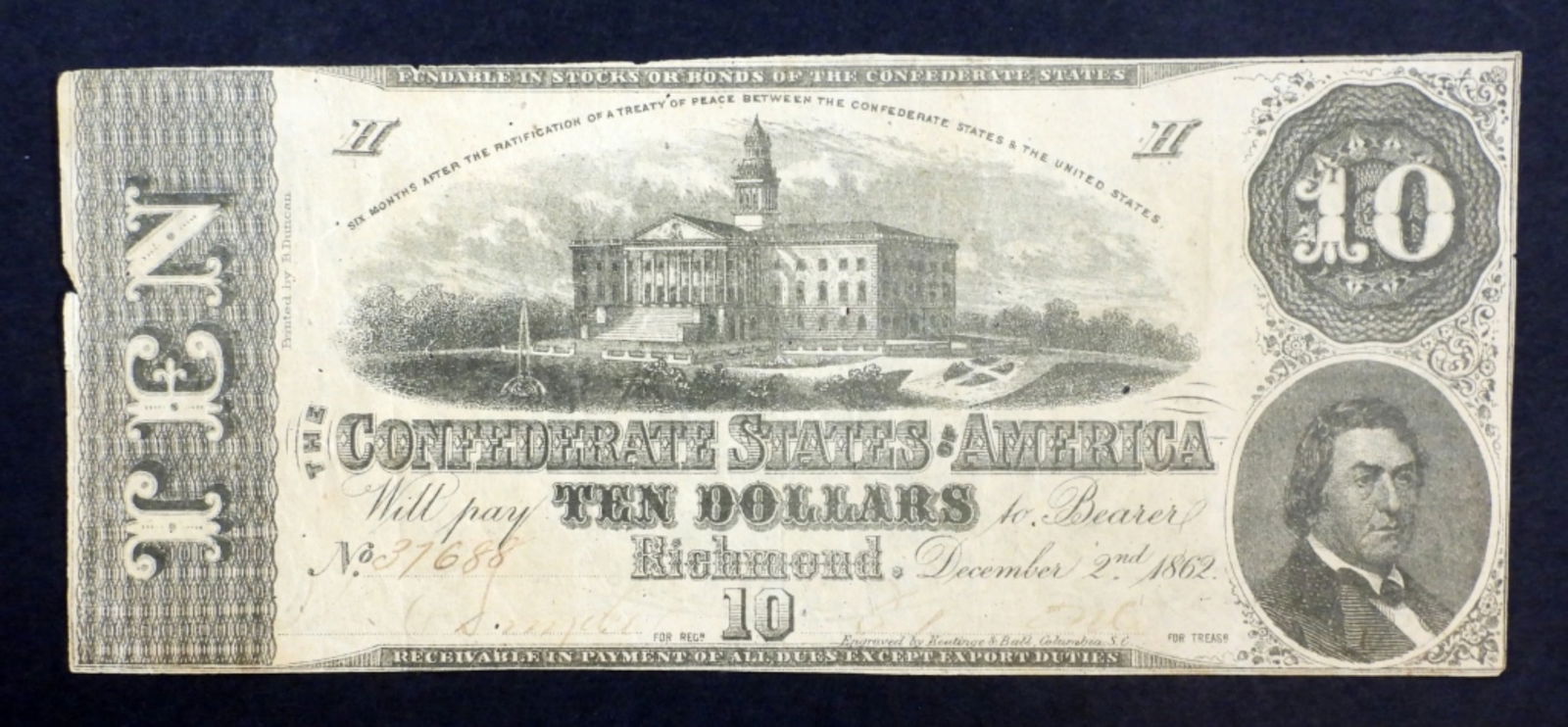1862 $10 CONFEDERATE STATES OF AMERICA (1 of 2)