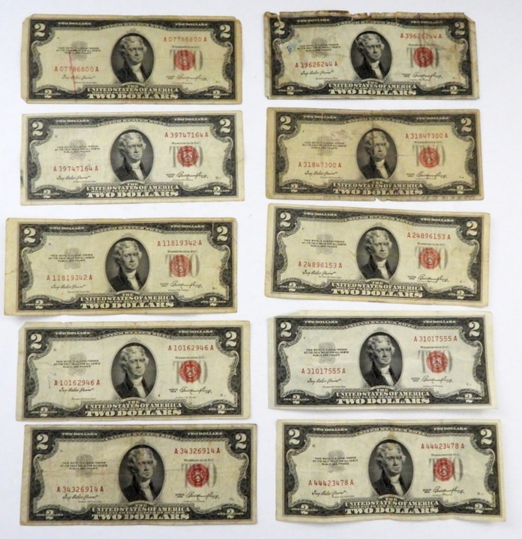 (10) 1953 $2 RED SEAL U.S. NOTES (1 of 2)