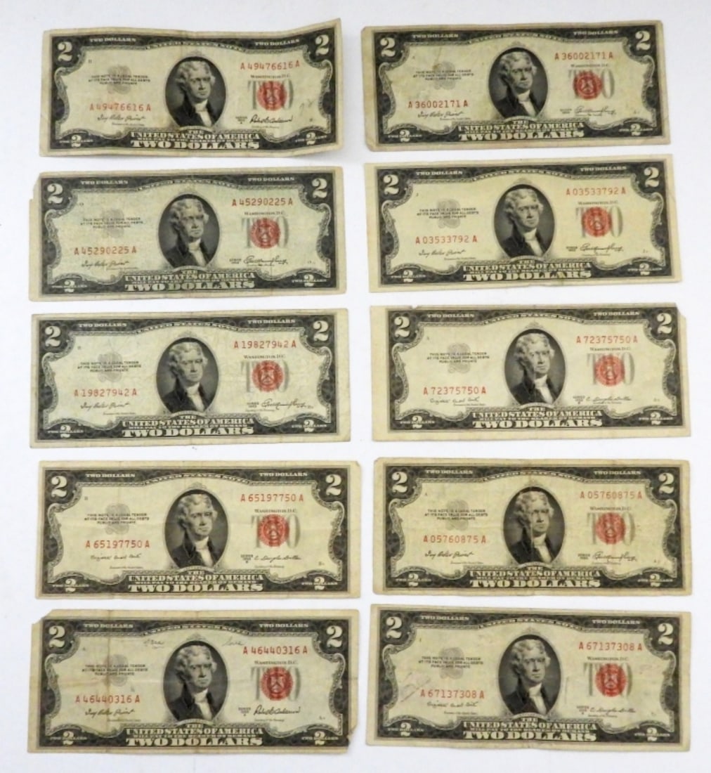 (10) 1953 $2 RED SEAL U.S. NOTES (1 of 2)
