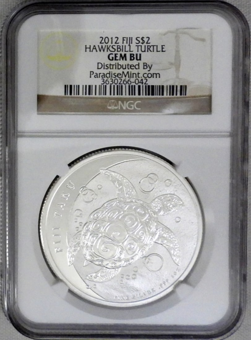 2012 FIJI HAWKSBILL TURTLE 1oz SILVER: NGC GEM BU