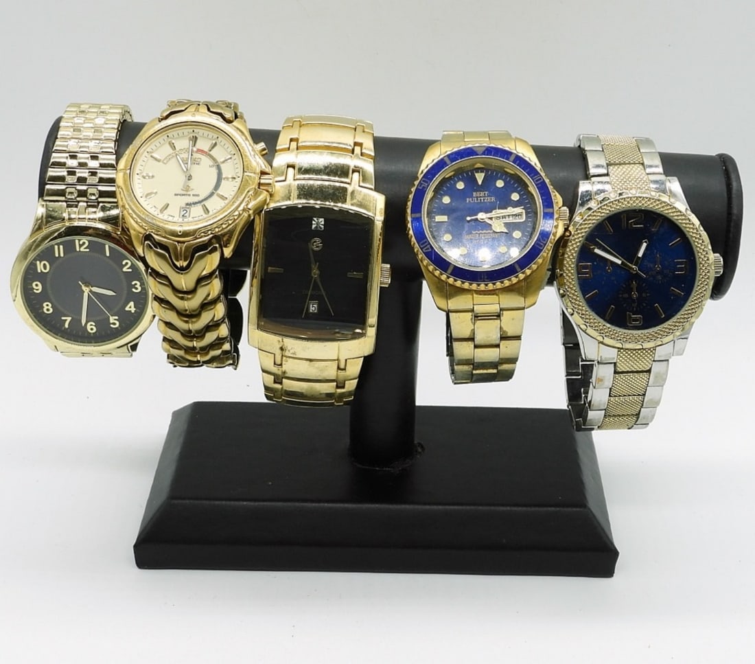 6 LARGE MEN'S GOLD /SILVER TONE WATCHES (1 of 4)