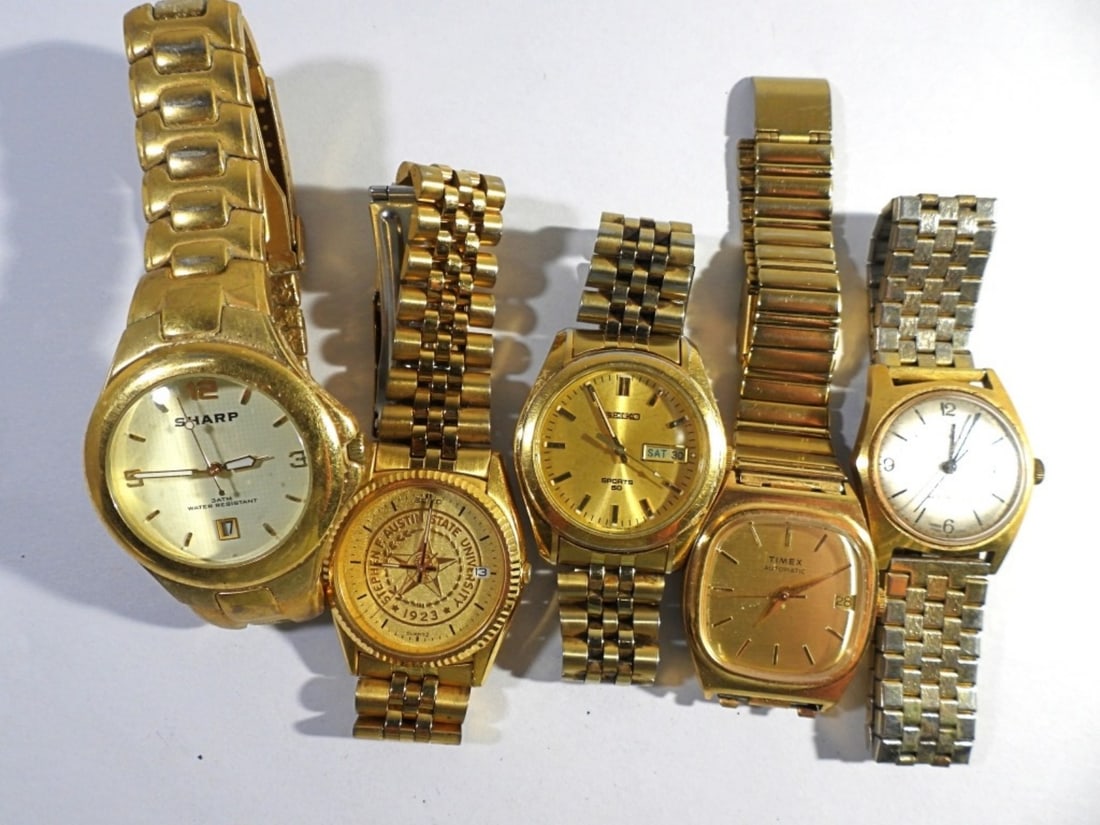 (5) GOLD TONED MEN'S WRIST WATCHES (1 of 4)