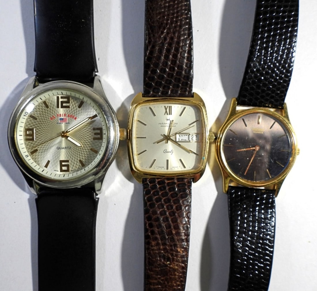 U.S. POLO ASSN, SEIKO, HAMILTON: (3) NICE MEN'S WRIST WATCHES - UNTESTED