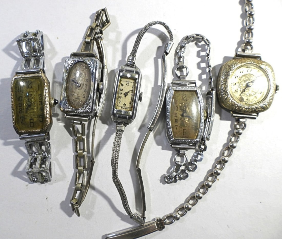 (5) ANTIQUE LADIES WRIST WATCHES: UNTESTED