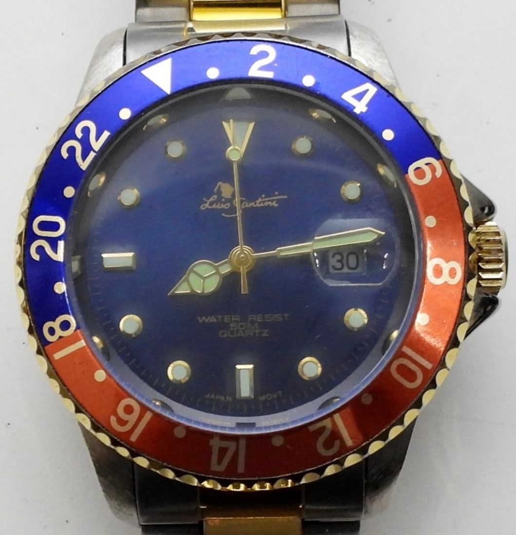 LUIS SANTINI JAPAN MOV'T MENS WATCH: LUIS SANTINI 2115 JAPAN MOV'T - STAINLESS STEEL BACK, BASE METAL BEZEL UNTESTED / UNVERIFIED