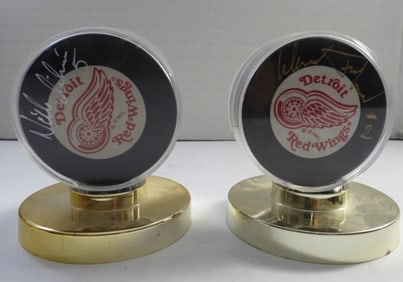 (2) DETROIT RED WINGS SIGNED PUCKS