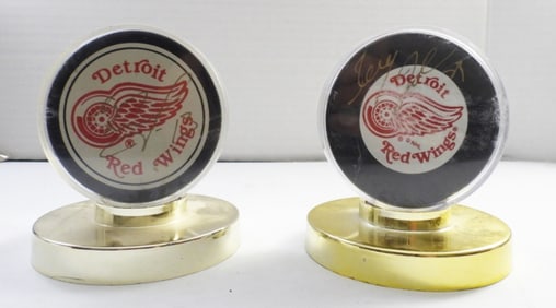 (2) DETROIT RED WINGS SIGNED PUCKS