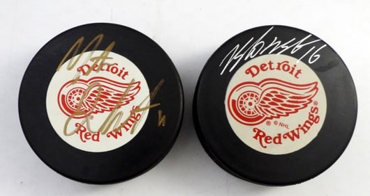 (2) SIGNED PUCKS DETROIT RED WINGS