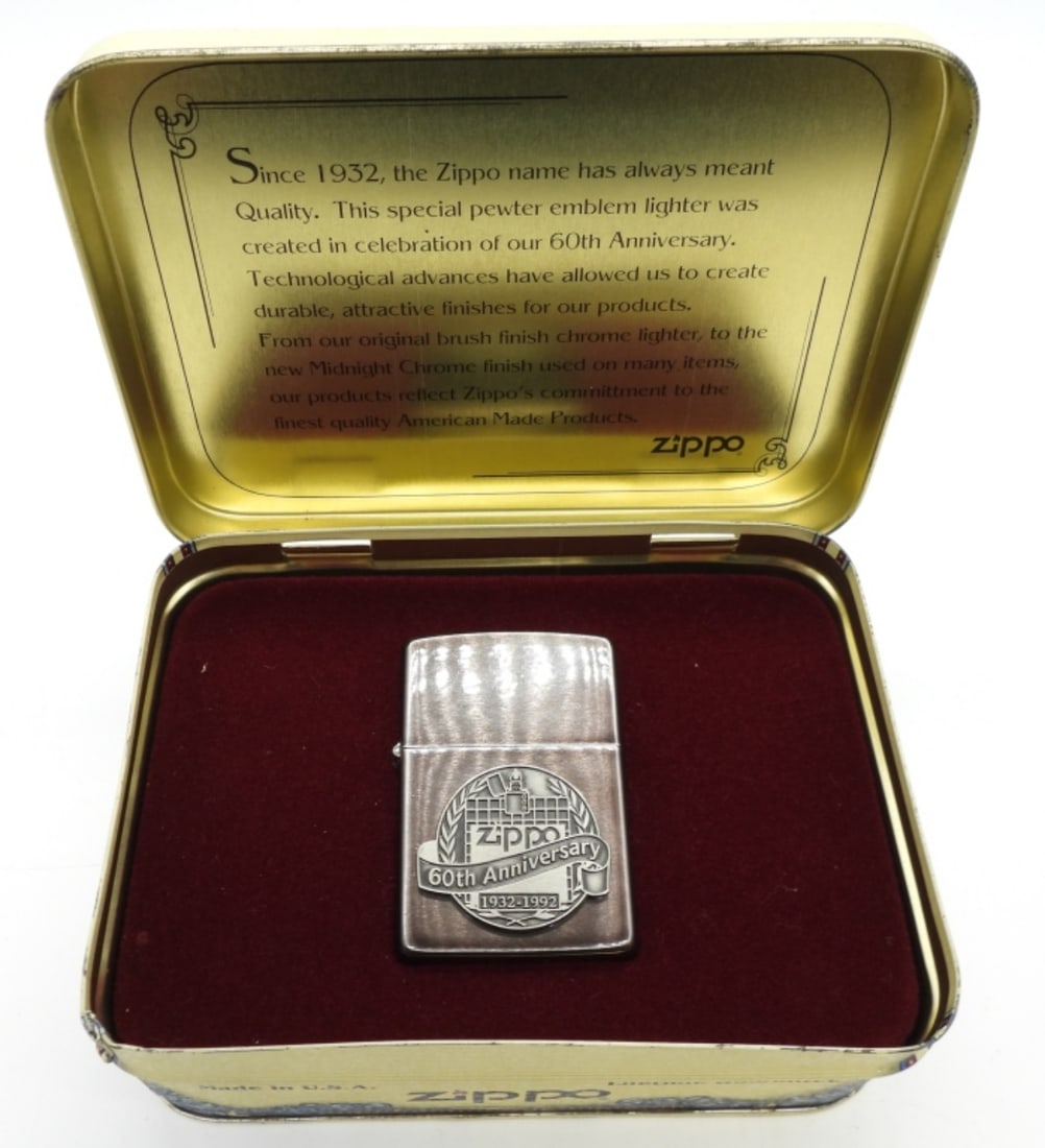 FIRED 60TH ANNIVERSARY 1932-1992 ZIPPO: IN MATCHING TIN CASE,FIRED