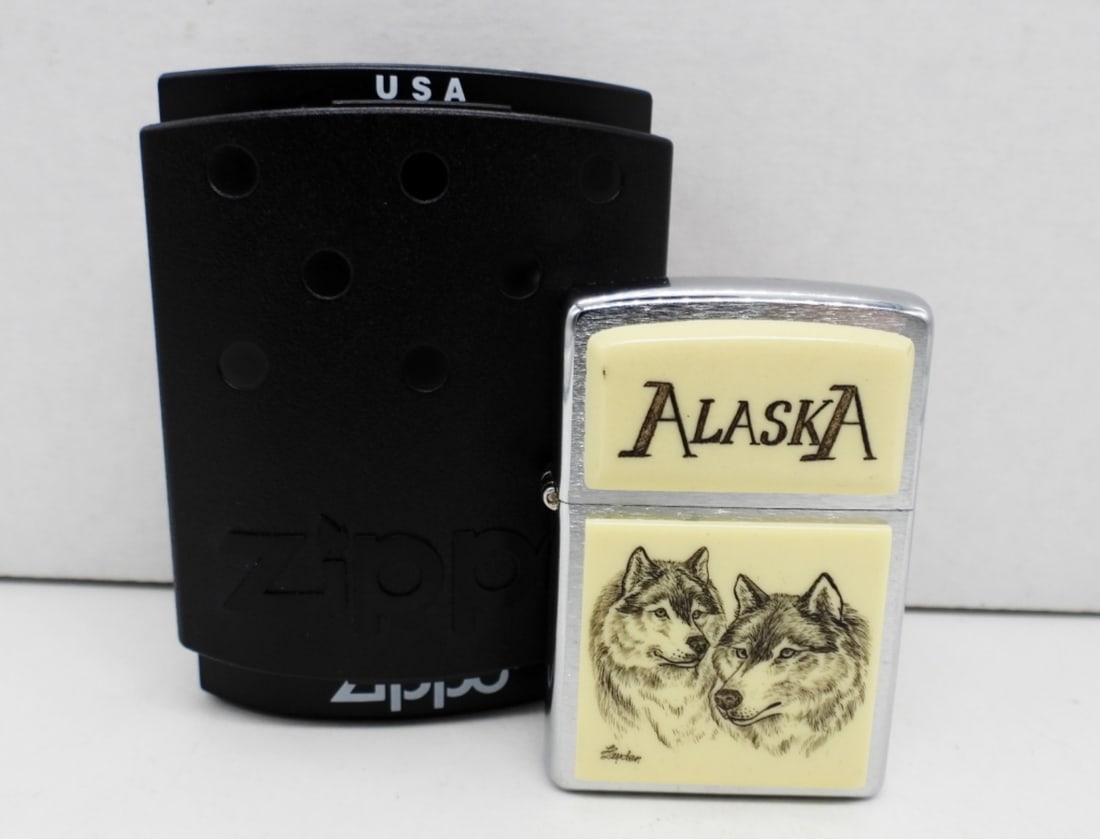 2005 SEALED ALASKA TWO WOLVES ZIPPO: SEALED, IN A ZIPPO BOX