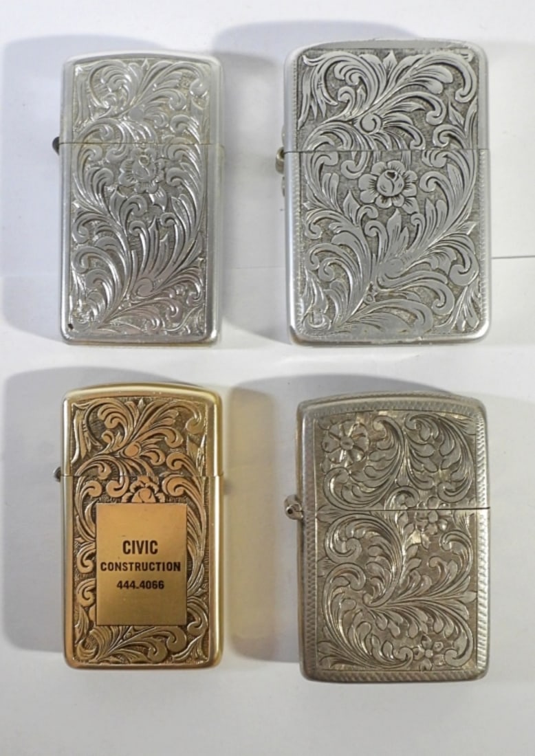 4 CT EMBOSSED SILVER TONED LIGHTERS (1 of 3)