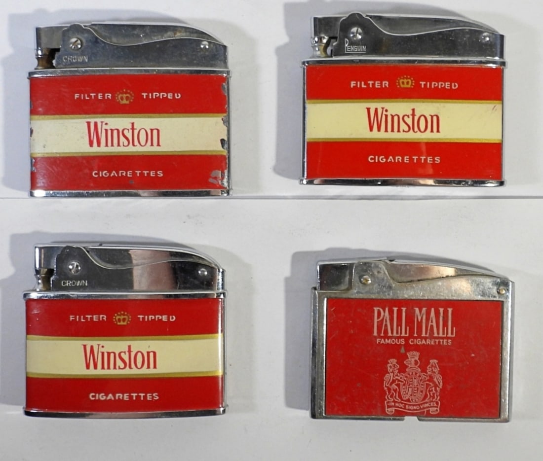 4 CT VINTAGE BRANDED LIGHTERS: 3 WINSTON BRAND VINTAGE LIGHTERS, 1 PALL MALL VINTAGE LIGHTER