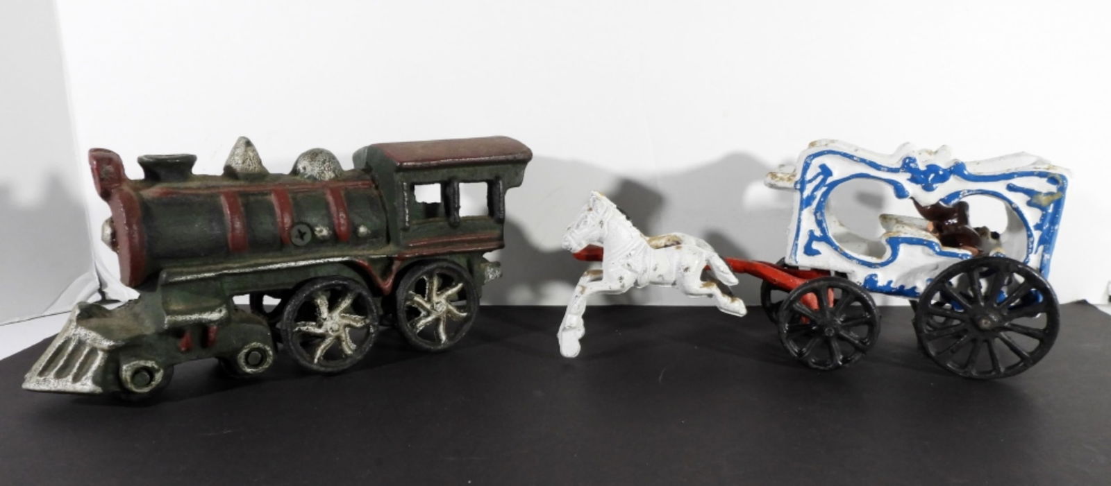 CAST IRON HORSE & BUGGY / STEAM ENGINE: NO MARKINGS - NICE VINTAGE CONDITION