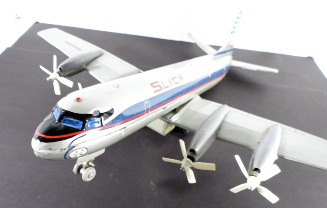 MARX SLICK AIRWAYS TIN PLANE 15" LONG: BATTERY AIRPLANE - UNTESTED - VERY NICE CONDITION - SNAPS TOGETHER 2 pc VINTAGE TIN TOY