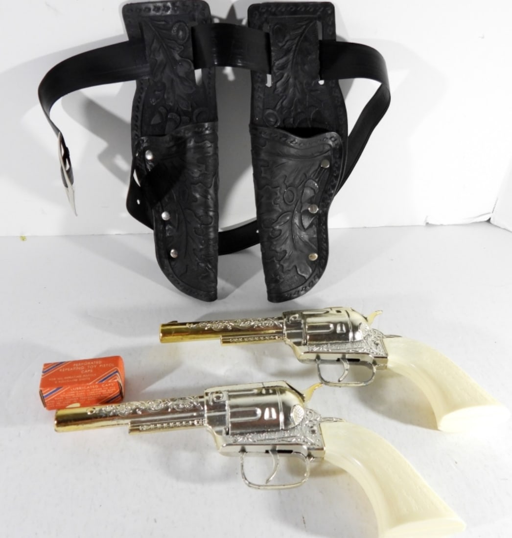 (2) WESTERN CAP GUNS - PONY BOY: BOTH WORKING with HOLSTER BELT