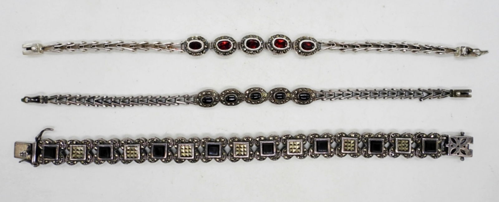 (3) MARCASITE STERLING BRACELETS (1 of 3)