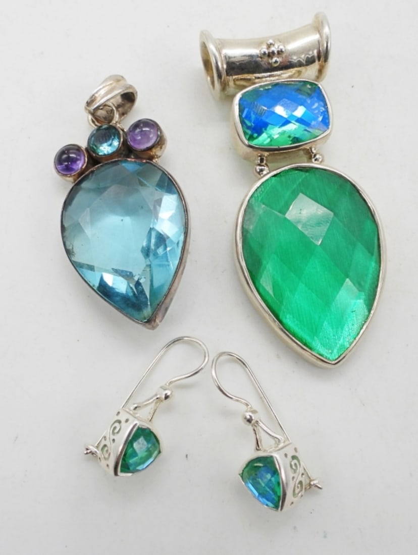 (2) 925 GEMSTONE PENDANTS AND EARRING SET (1 of 4)