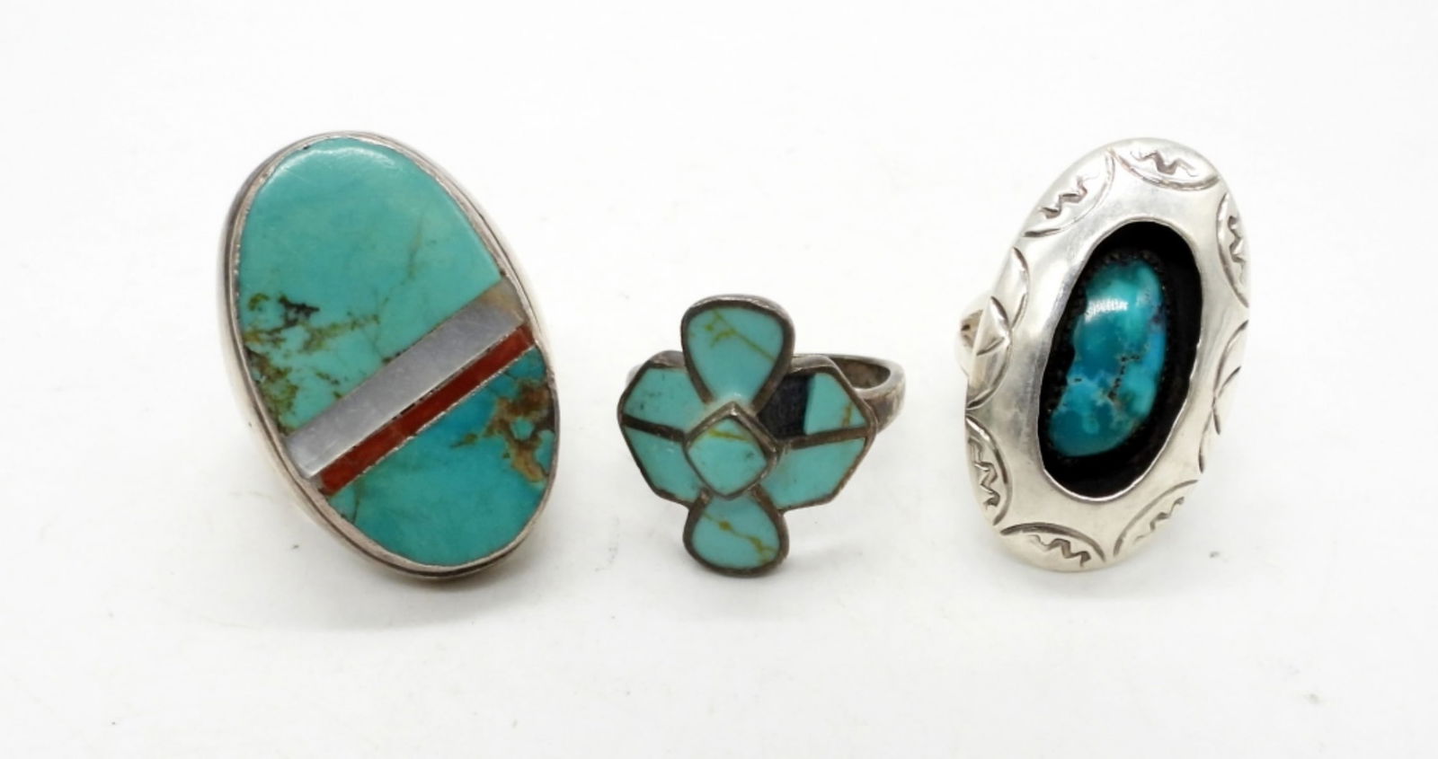 (3) LARGE TURQUOISE STERLING RINGS (1 of 2)