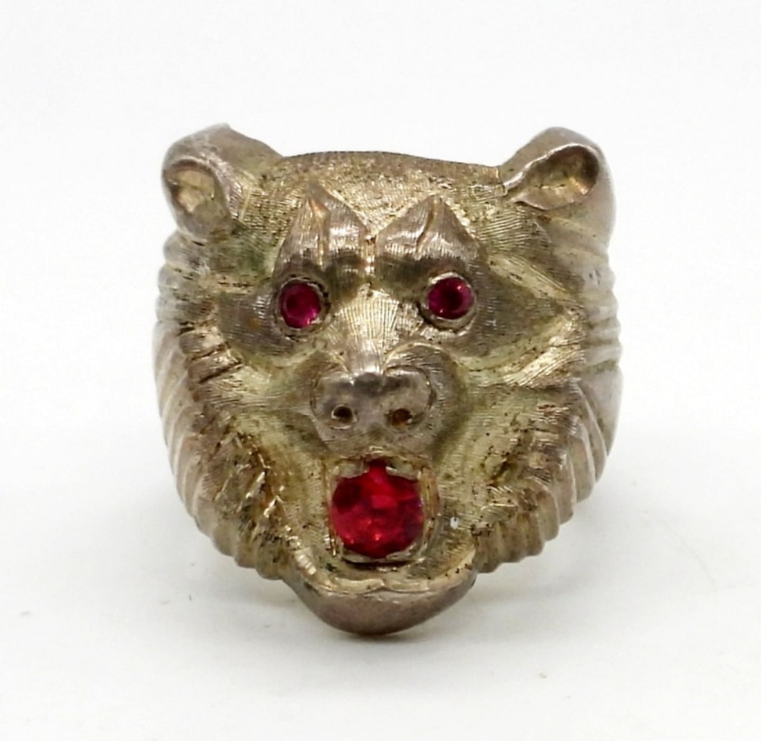 STERLING SILVER ANTIQUE LIONS HEAD RING (1 of 4)
