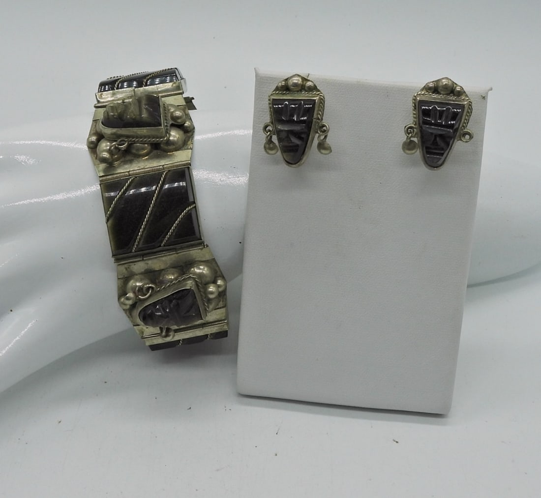 VINTAGE 925 ONYX BRACELET & EARRINGS (1 of 4)