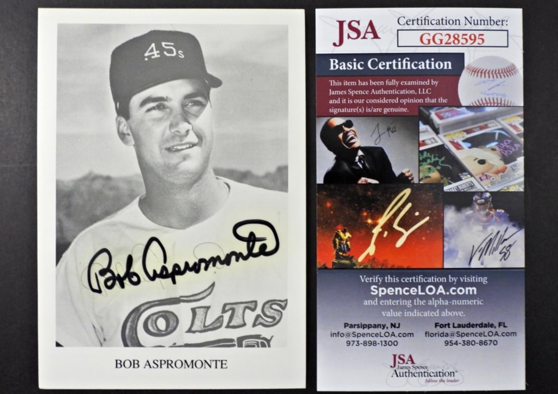 BOB ASPROMONTE AUTOGRAPH PHOTO CARD-JSA (1 of 2)