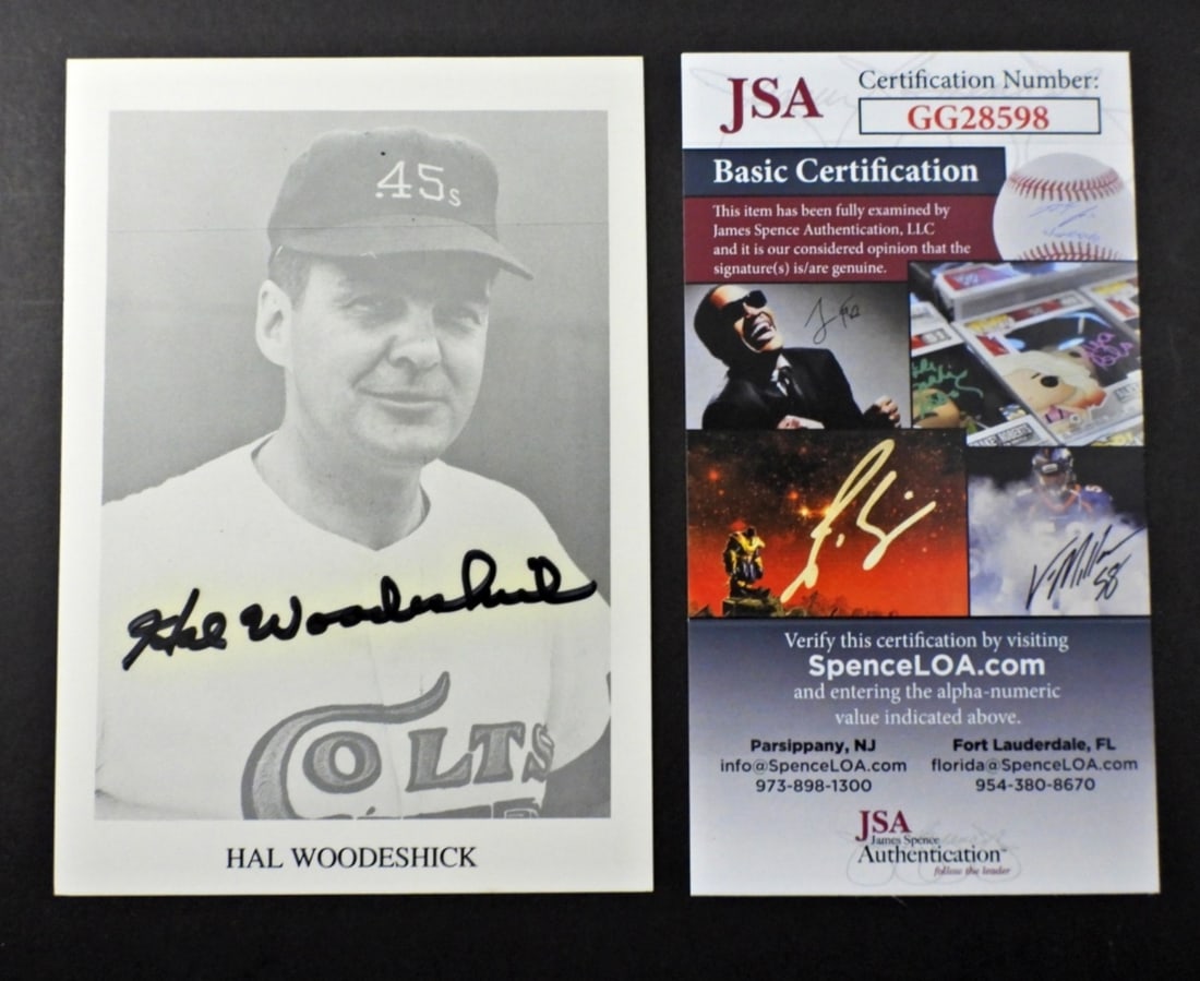HAL WOODESHICK AUTOGRAPH PHOTO CARD-JSA: CERTIFICATION-GG28598