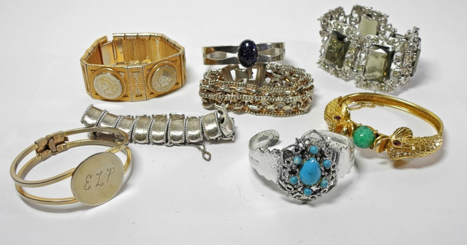 [8] VINTAGE FASHION BRACELETS - MONET: SILVER/GOLD TONE VARIOUS SIZES