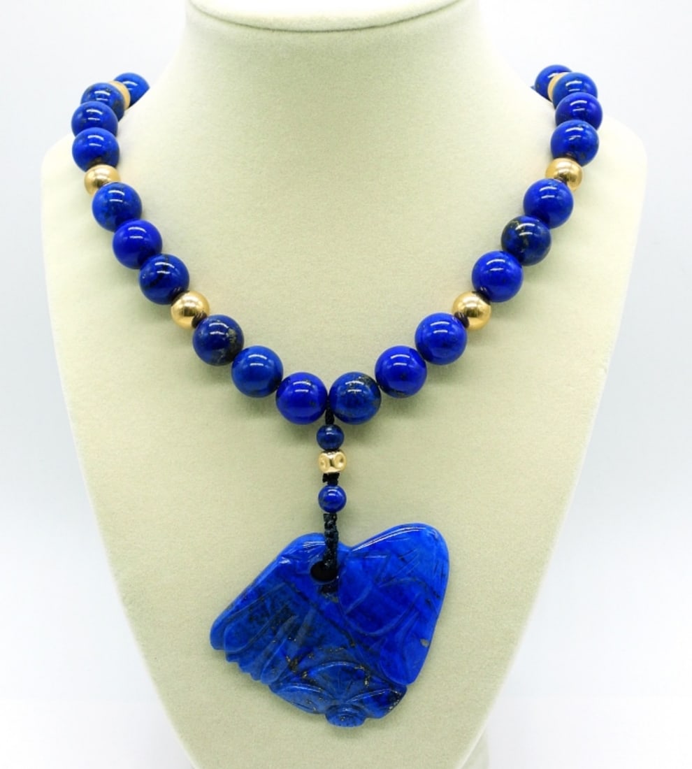 Genuine Lapis Lazuli & 14K Gold Beaded Necklace (1 of 4)