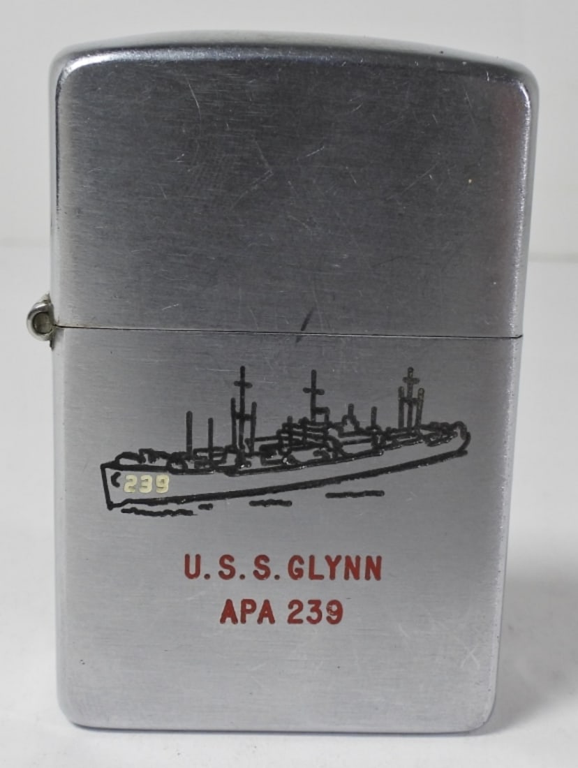 USS GLYNN NAVY ZIPPO: U.S.S GLYNN APA 239 SHIP ON THE FRONT, INSERT MATCHES FRIED PAT.2032695