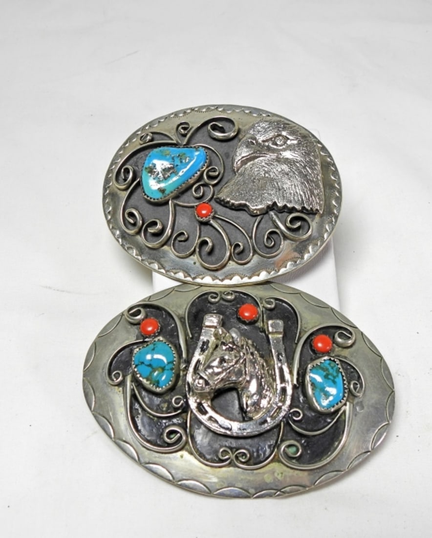 (2) WESTERN BUCKLES with TURQUOISE: NICE CONDITION