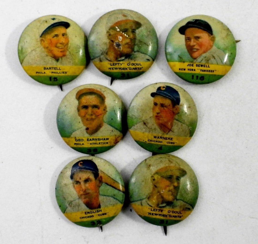 (7) 1932 ORBIT GUM BASEBALL PINS (1 of 4)