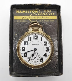 HAMILTON 992 ELINVAR W/BOX, 16S, 21 JEWEL