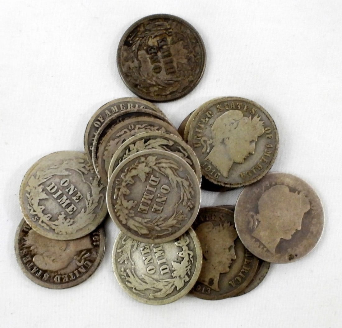 BARBER DIME LOT of 15 COINS (1 of 2)