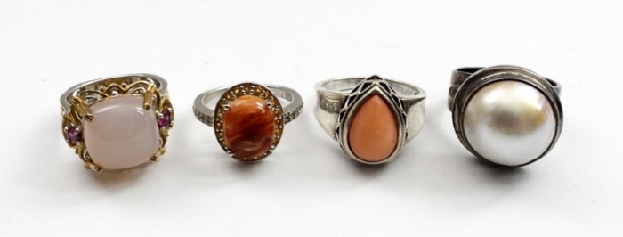 (4) NATURAL GEMSTONE STERLING RINGS