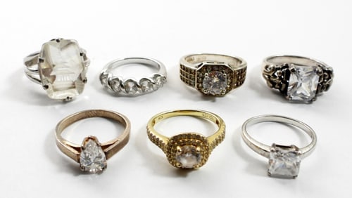 (7) STERLING BRIDAL STYLE RINGS