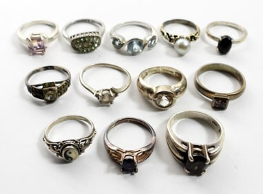 (12) STERLING FASHION RINGS