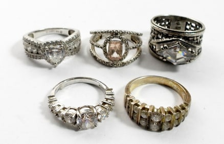 (5) BRIDAL STYLE GEMSTONE RINGS 925