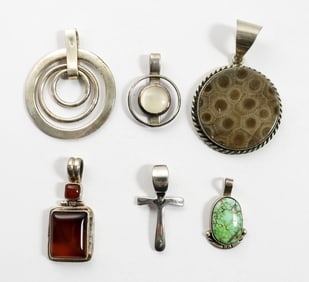 (6) STERLING GEMSTONE PENDANTS