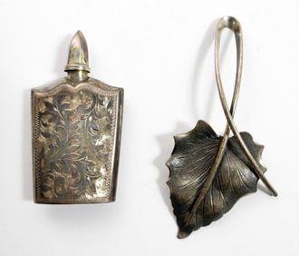 VINTAGE STERLING PERFUME BOTTLE & BROOCH